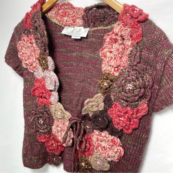 Gorgeous Floral Crochet Knit Cardigan Sweater Vest Boho Feminine Large - Picture 8 of 13